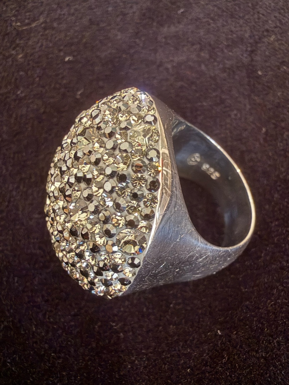 Swarovski Silver Crystal Black Pavé Dome Ring